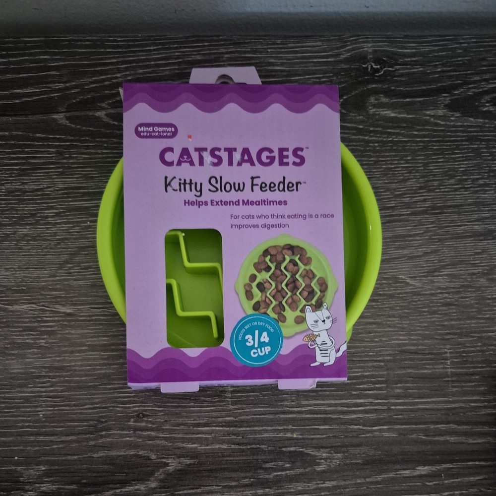 NEW - Petstages Kitty Slow Feeder Cat Bowl Holds 3/4 Cup of Wet/Dry Food